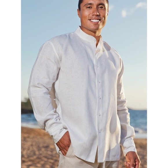 Island Importer Other - Mens‎ 100% Linen Button Down Long Sleeve Shirt Size XXL White Beachy Wedding